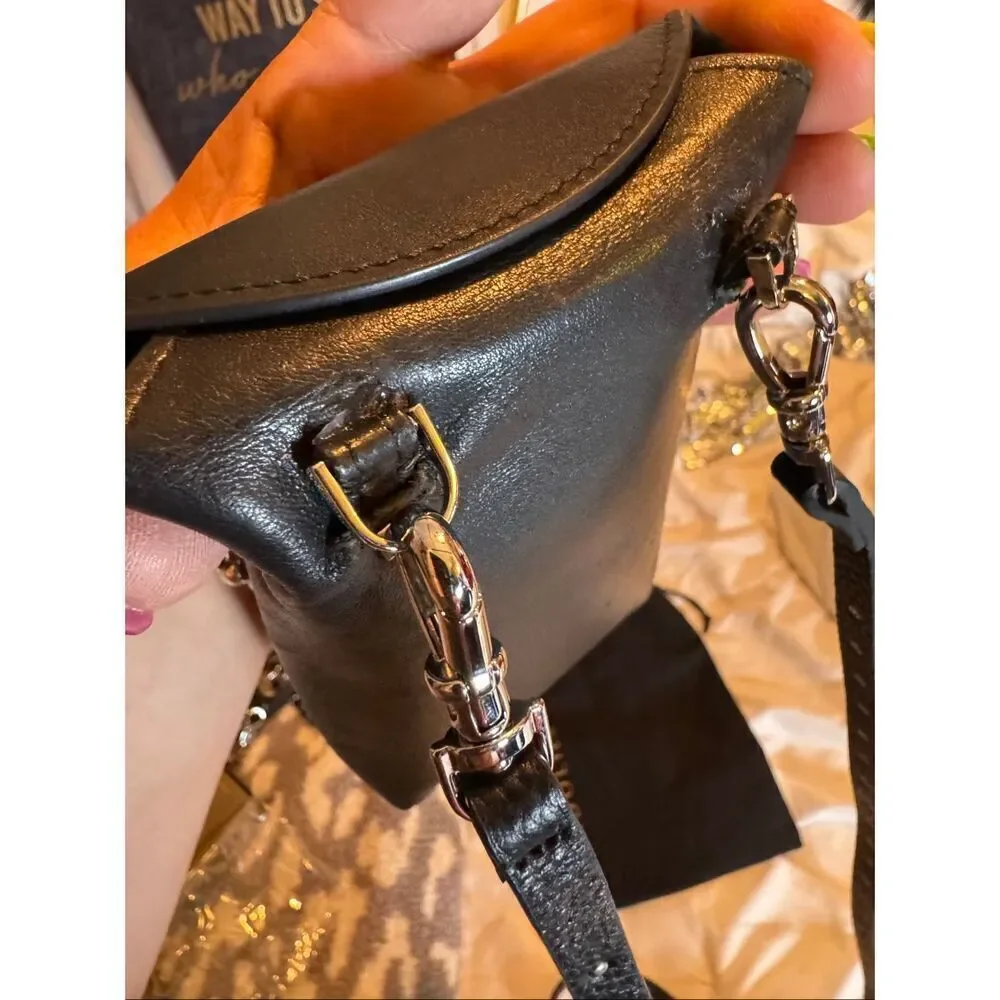 Bandolier black leather Nicole crossbody strap & Dylan top flap pouch/bag purse